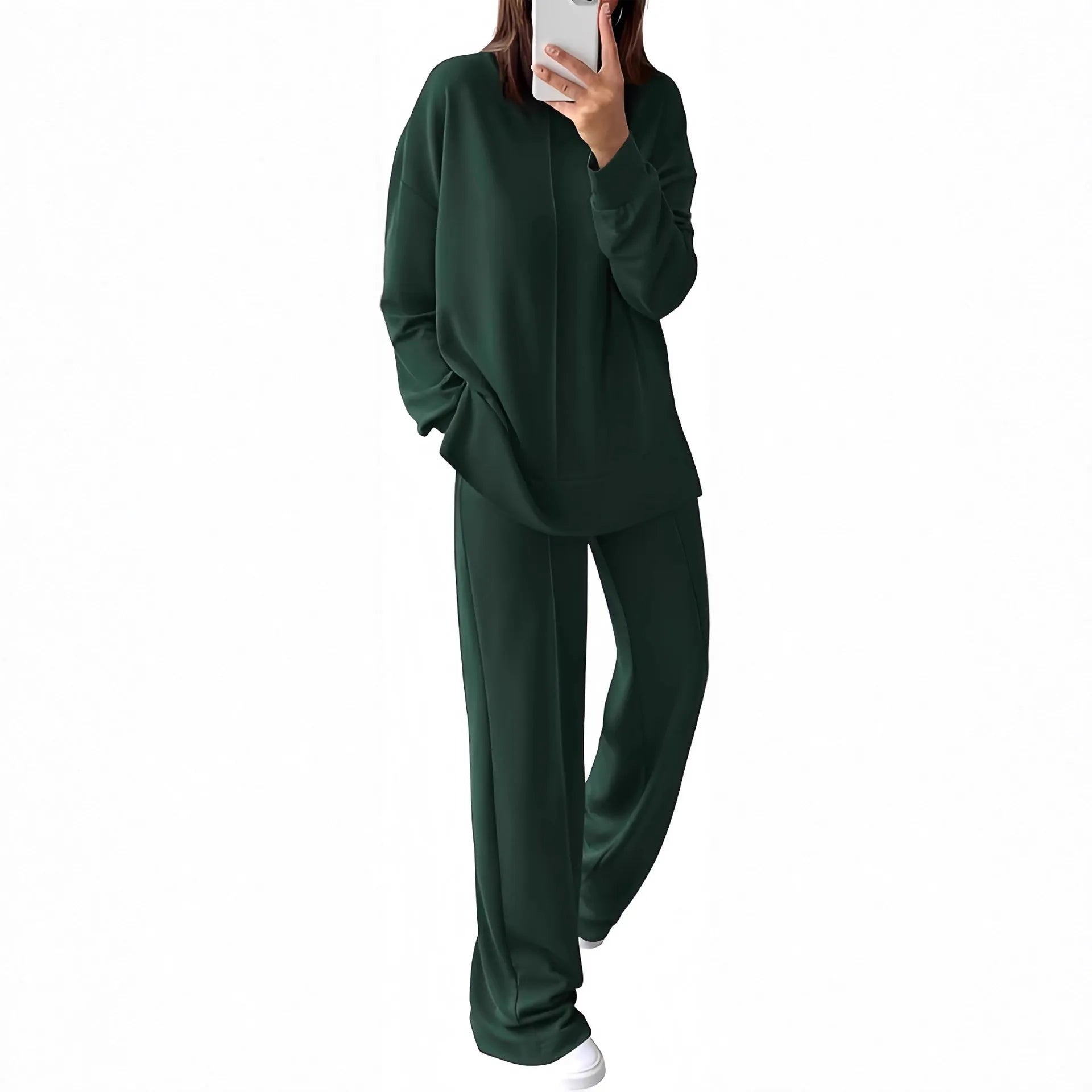 Women's long-sleeve polyester sports suit top and trousers in army green