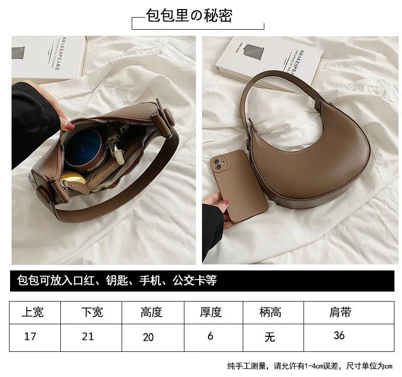 Women's retro brown PU dumpling shape shoulder bag with a front pocket shown.