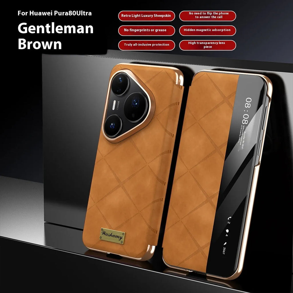 Huawei electroplated diamond grid anti-fingerprint phone case in imitation leather.