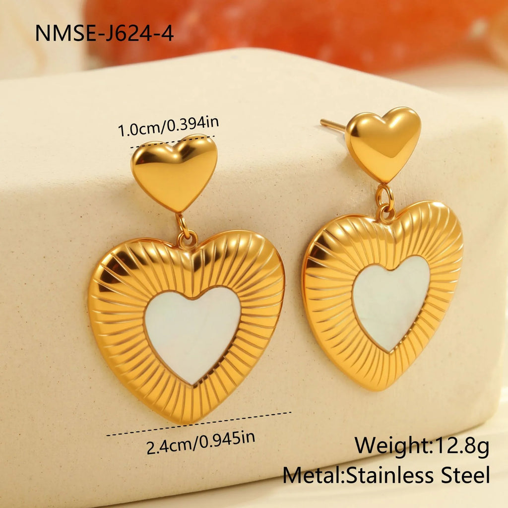 Heart shape stainless steel earrings with 18K gold electroplating for women's fashion