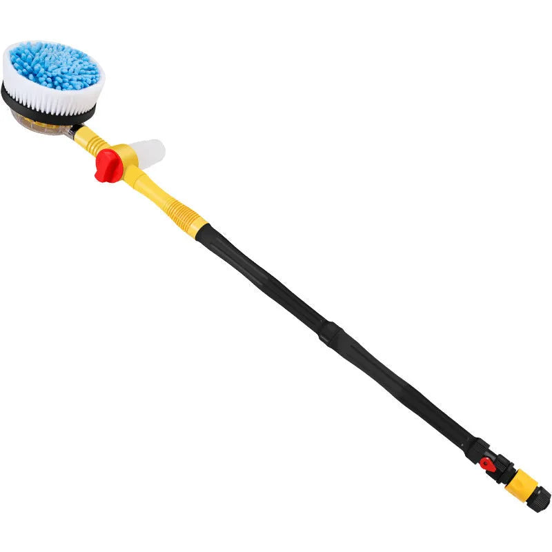 Yellow car wash mop with chenille brush head and three-gear hydraulic control on handle