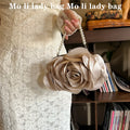 Chinese retro dinner bag flower clutch with pearl chain in black, white, or champagne, square vertical polyester bag