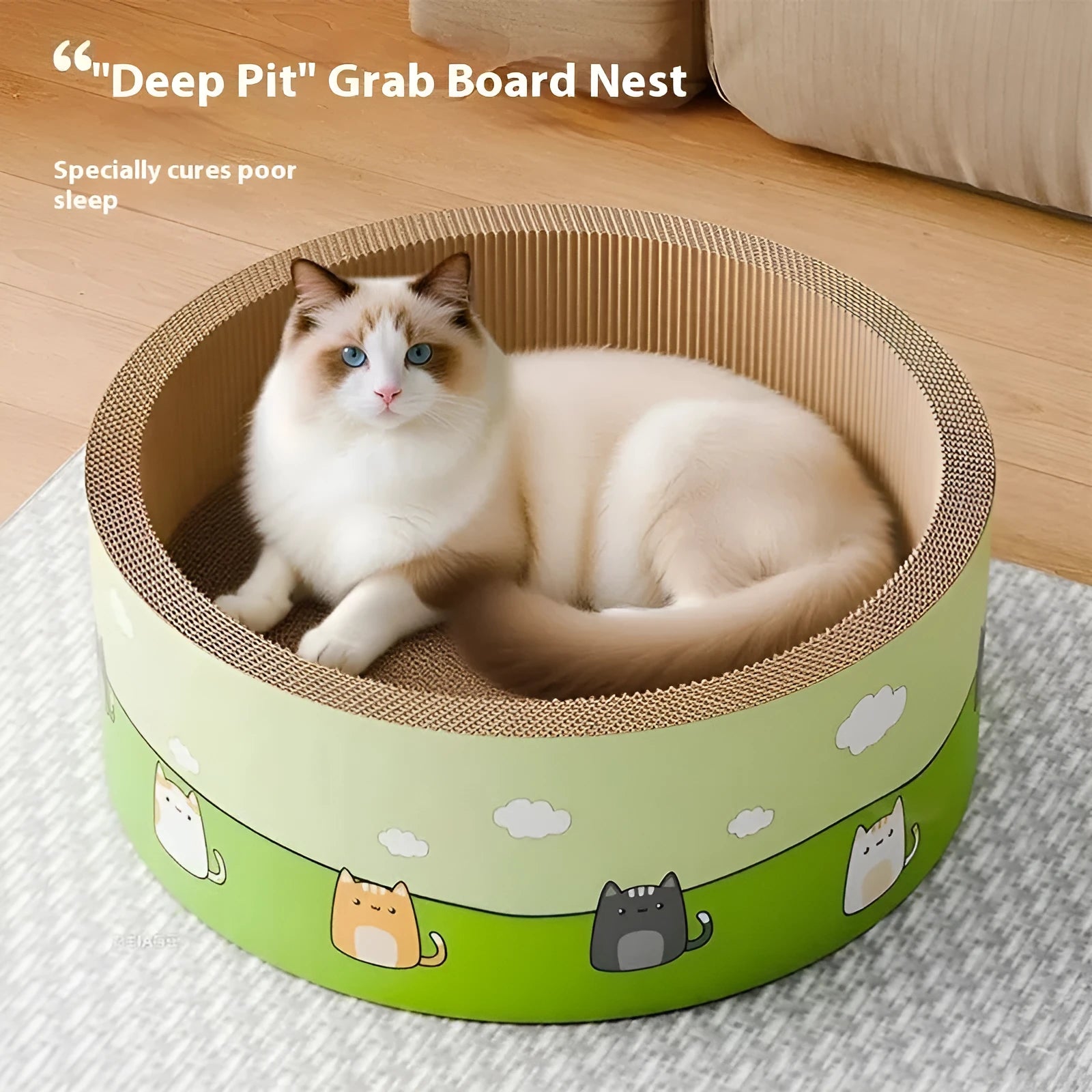 Large round deep pit cat scratch board in corrugated paper, shown in HK round pit colour.
