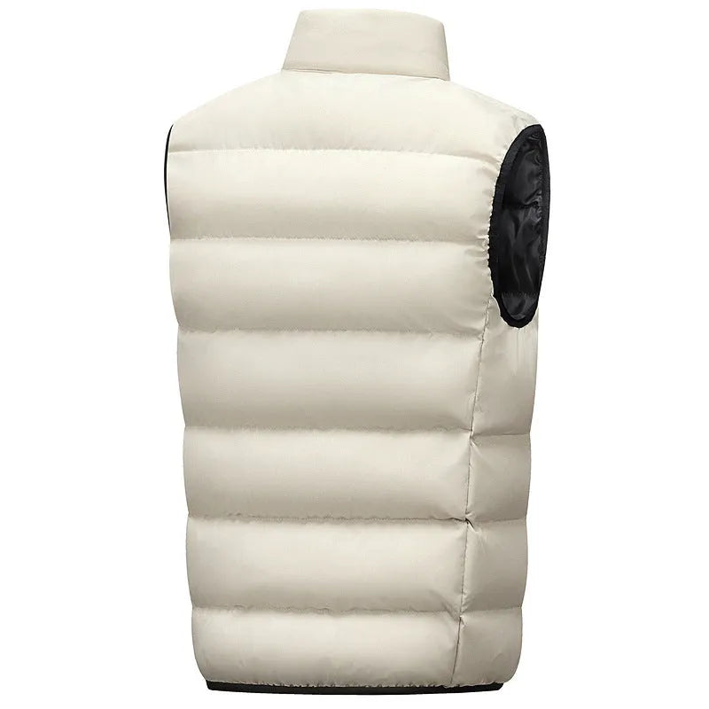 Men's casual breathable polyester waterproof vest in black, front view, straight hem design