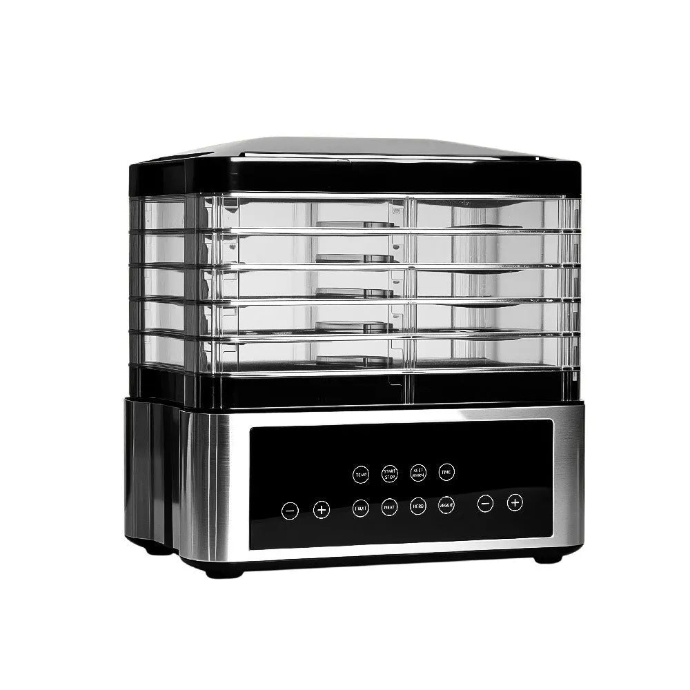 Silver stainless steel household food dehydrator with 14L capacity and digital temperature control.