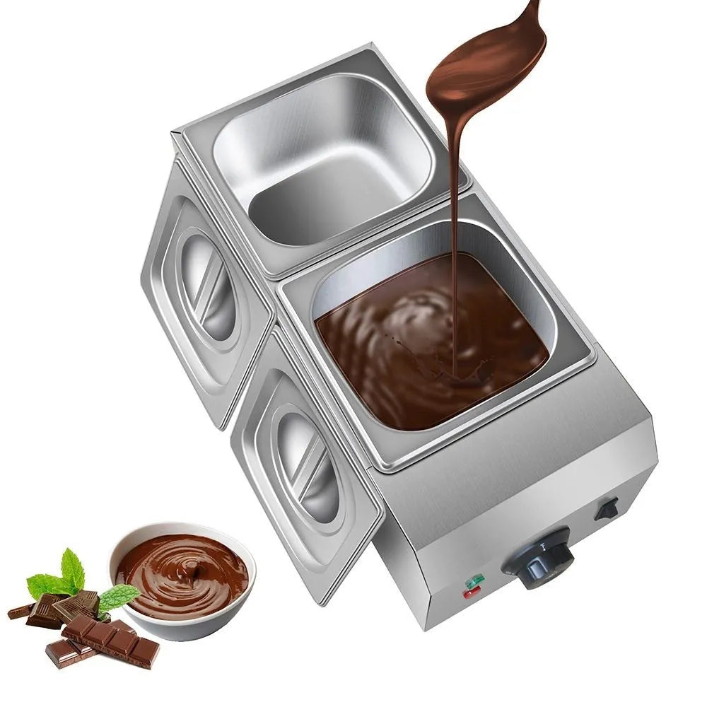 Commercial electric chocolate melting machine with double pot construction and temperature control display