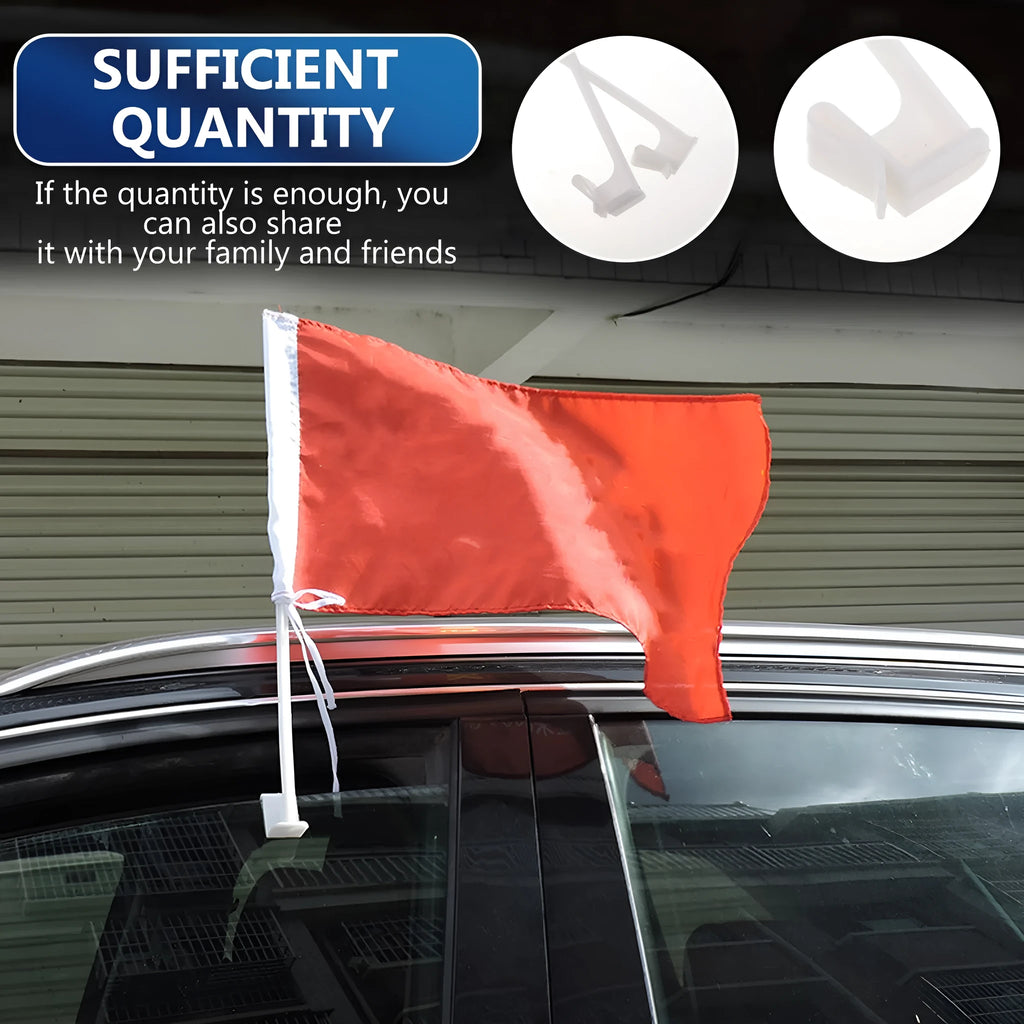 10 white plastic car window flag pole holder clips on a white background.