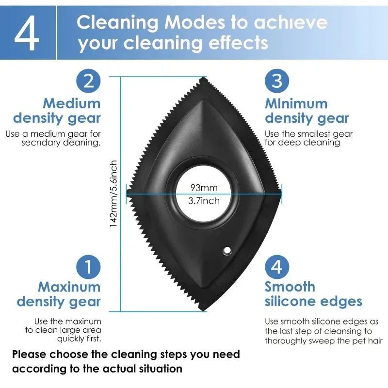 Silicone pet hair removal brush with bristles on one side and a flat scraper edge on the other, shown in red colour.