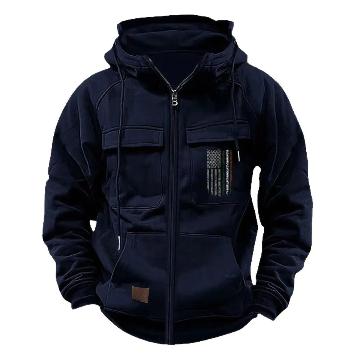 Men's printed loose zip casual hooded sweatshirt in polyester fibre, long sleeve, available in eight colours and sizes S to XXXL