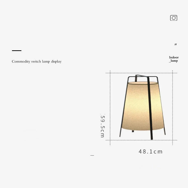 Japanese wabi-sabi floor lamp with cloth shade, iron frame, LED light, 220V push-button switch, 5-10㎡ area.