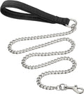 Heavy duty metal dog chain leash with soft padded black handle for large dogs