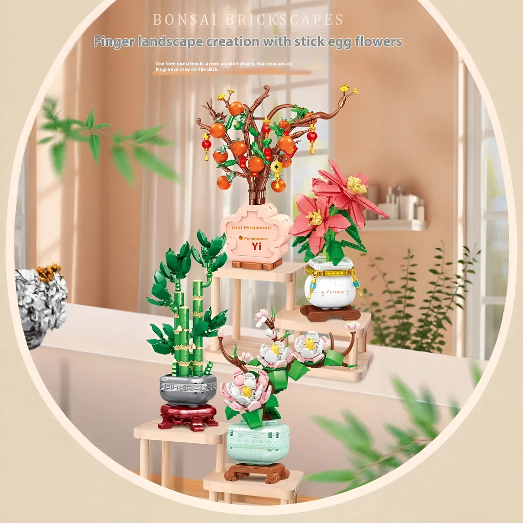 Fortune decoration building blocks toy plum ornaments small plastic pieces colour box packaging