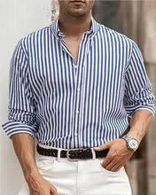 Men's loose striped casual button-up shirt in cardigan style for spring and autumn