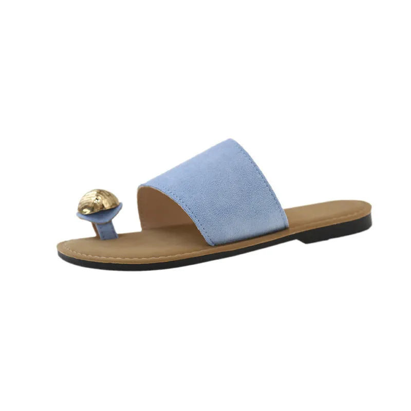 Women's flat bottomed French toe flip flops in solid colour with artificial PU upper and rubber sole