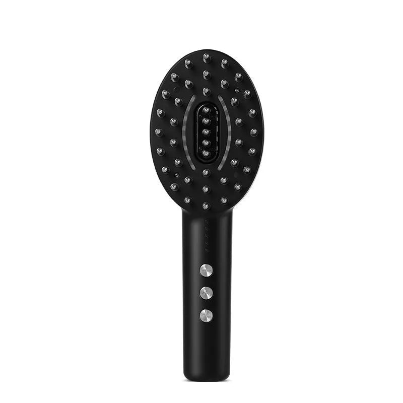 KD3802 Black scalp massage device with USB charging cable on a white background.