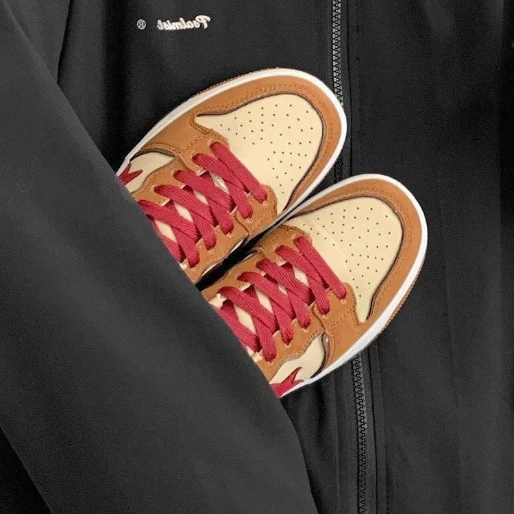 Brown women's platform sneakers with sequin detailing and lace-up front