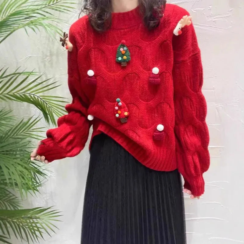 Western style loose slimming sweater top long sleeve pullover in white