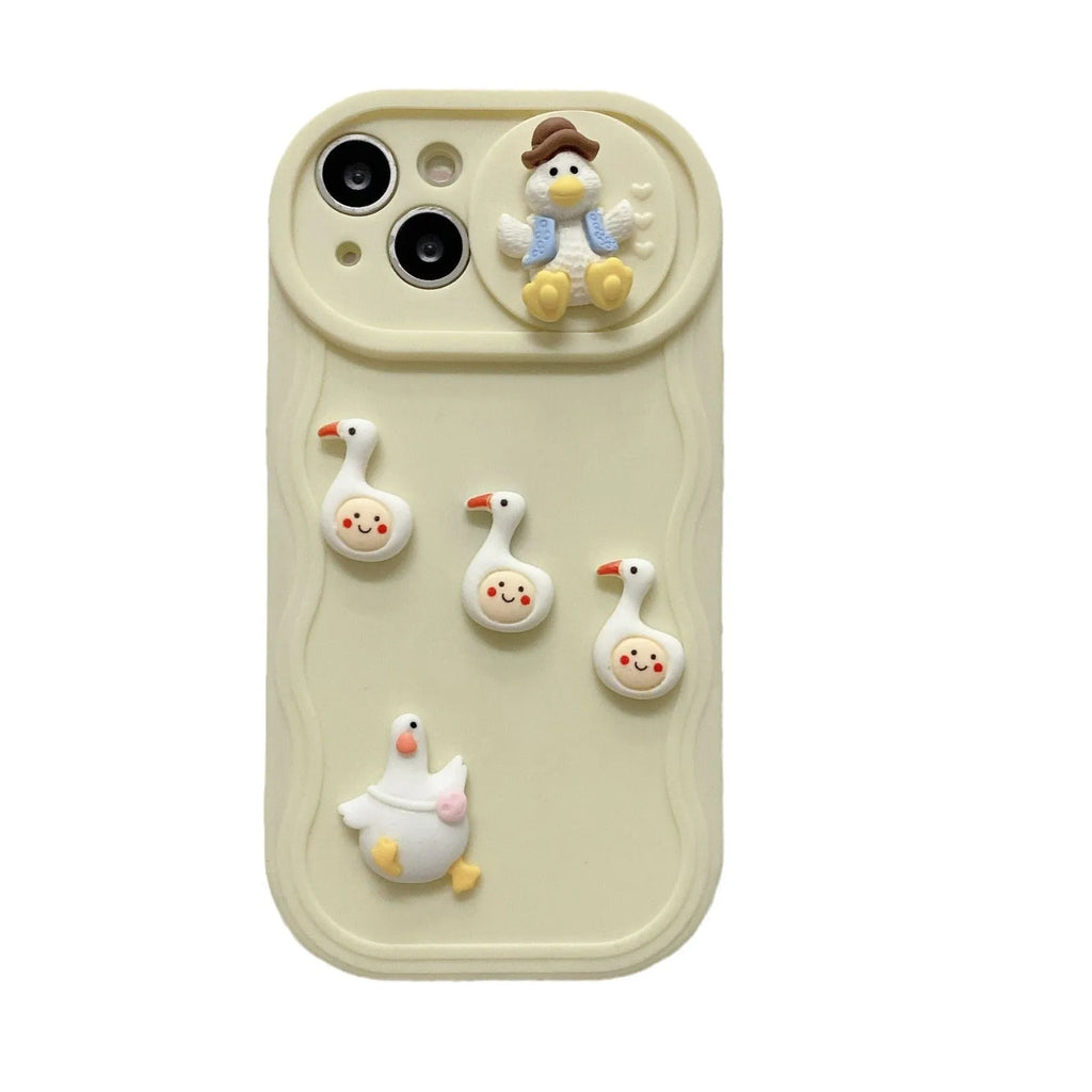 Wave sliding window cartoon three-dimensional duck soft protective cover for Apple iPhone, beige duck colour