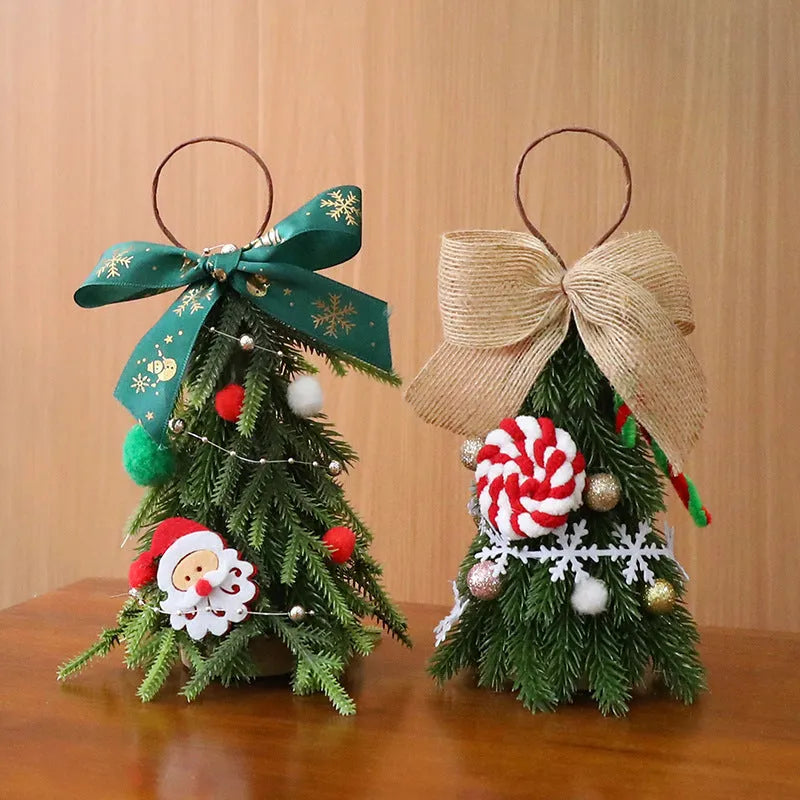 21cm PE foam mini Christmas tree ornament with red and white snowflake design, hanging on a tree branch