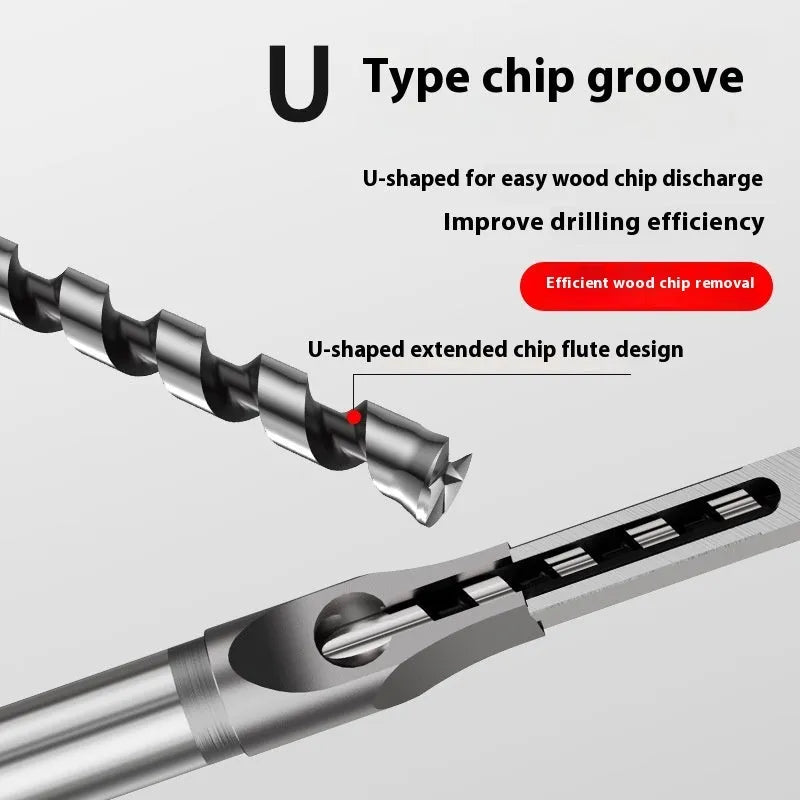12.7mm carbon steel square hole drill bit and sleeve set for woodworking.