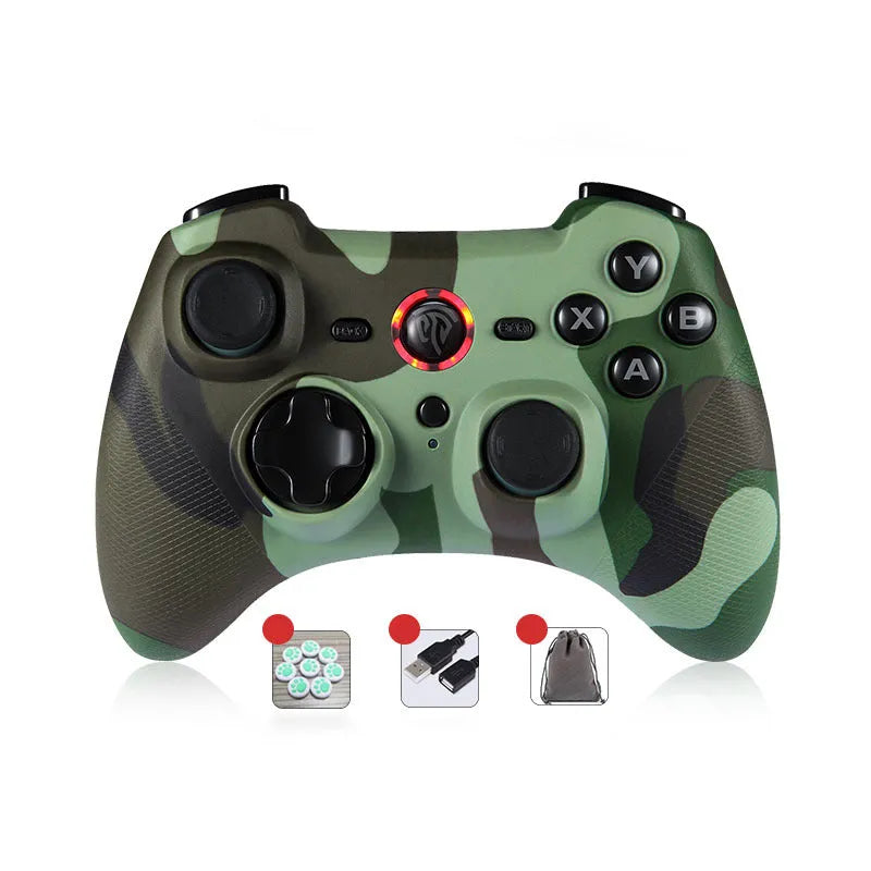 Wireless PC game controller in black, green, red, or white with adjustable vibration and storage bag
