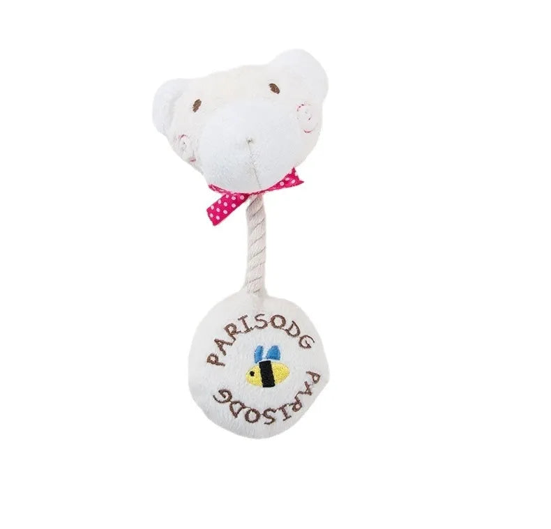 Animal plush squeaker dog toy with cotton rope sections in frog elephant cow bear designs
