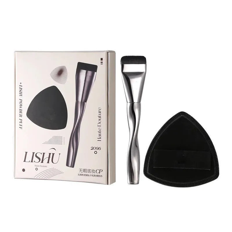 Spiral powder foundation brush with black handle and spiral-shaped bristles for makeup application