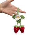 Handmade woven strawberry car pendant made from cotton and hemp knitting wool.