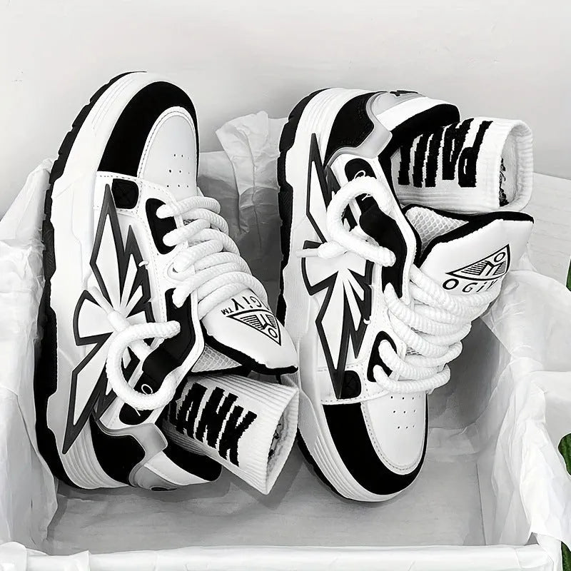 Men's white chunky sneakers with thick rubber sole and lace-up front