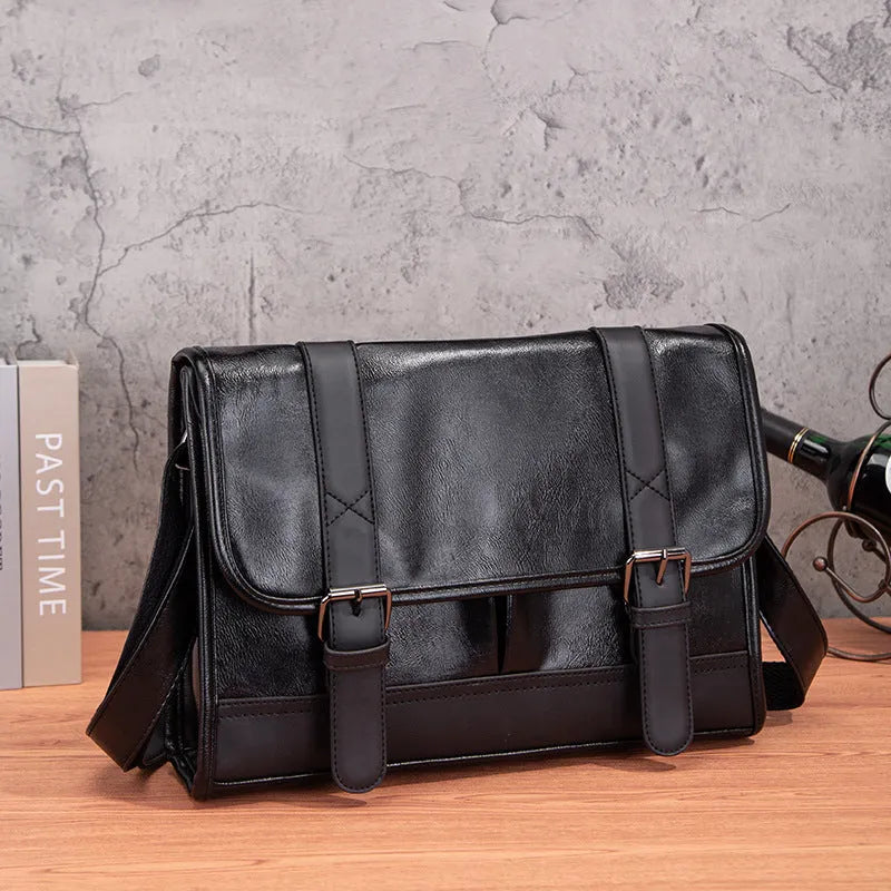 Black Korean style men's anti-theft commuter backpack with sewing thread detailing