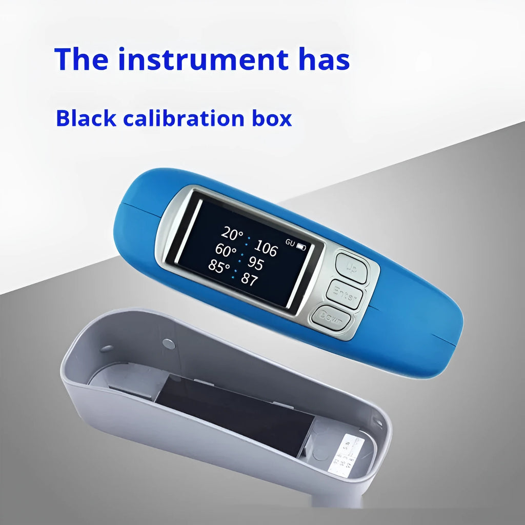 Portable glossiness testing instrument with ceramic calibration stone for surface finish measurement