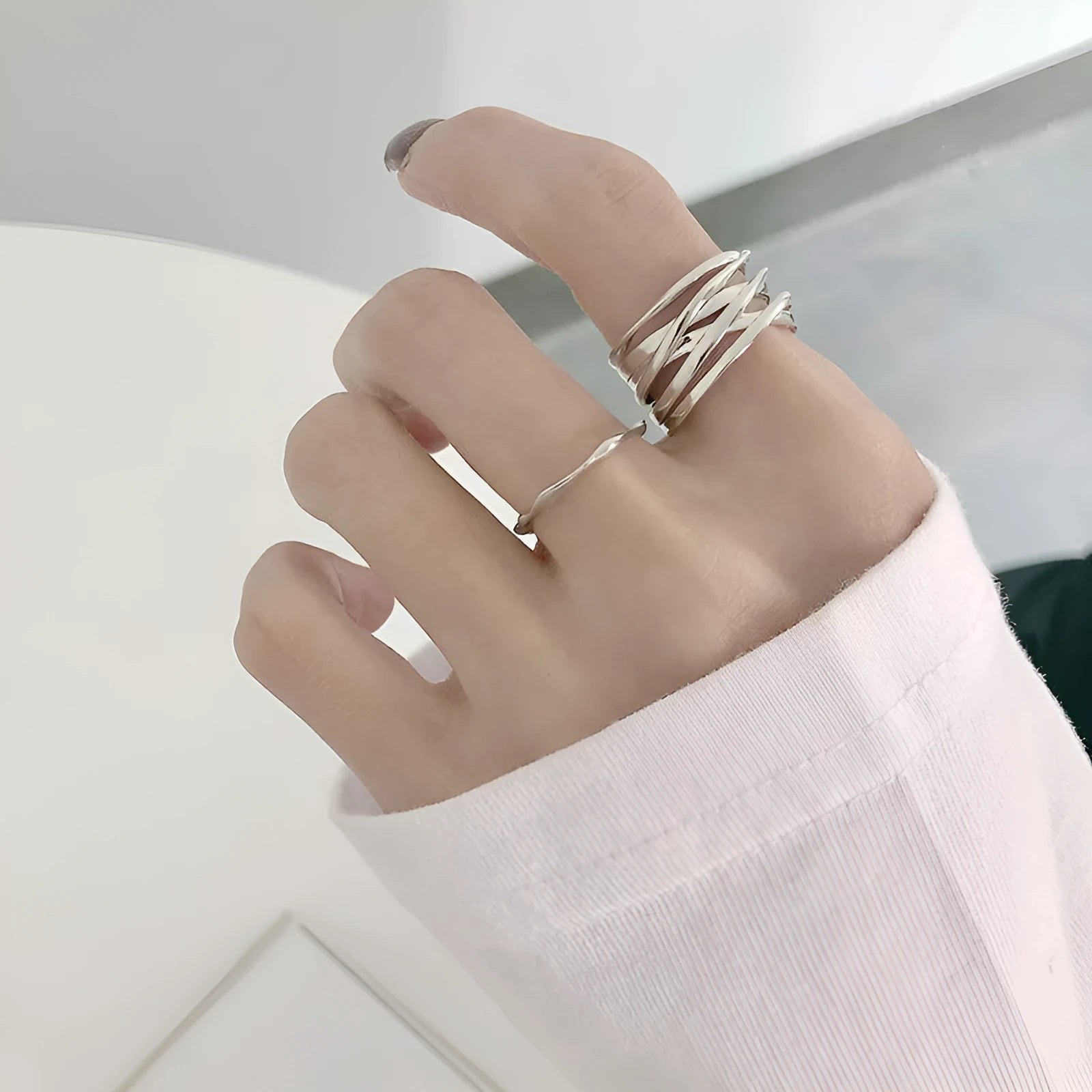 Retro multi-layer wrapped line ring for women copper electroplated silver gold adjustable opening