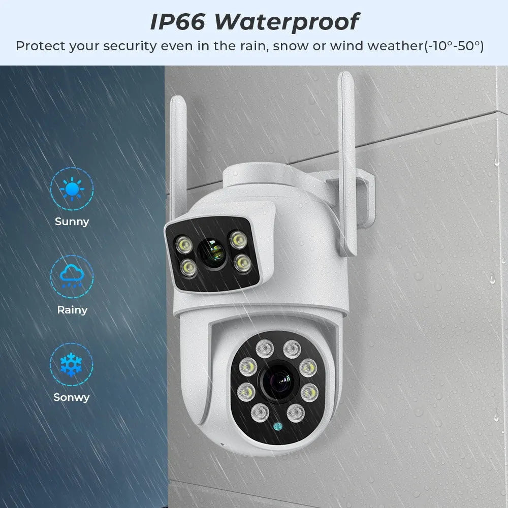 White icsee 600W outdoor night vision wireless surveillance camera with gun ball linkage and dual-screen display