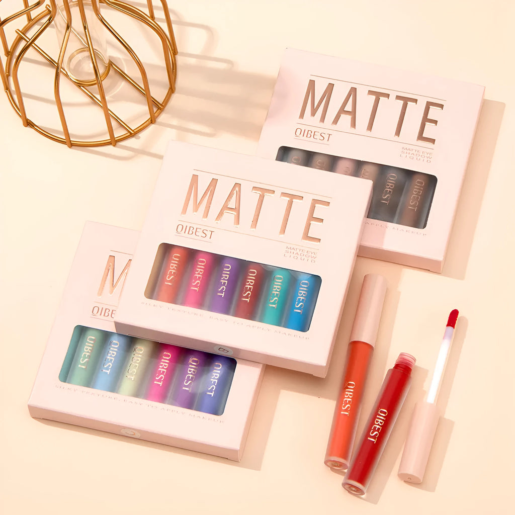 Matte liquid eyeshadow set with eight 2g tubes in khaki earth-tone shade for punk and everyday eye makeup