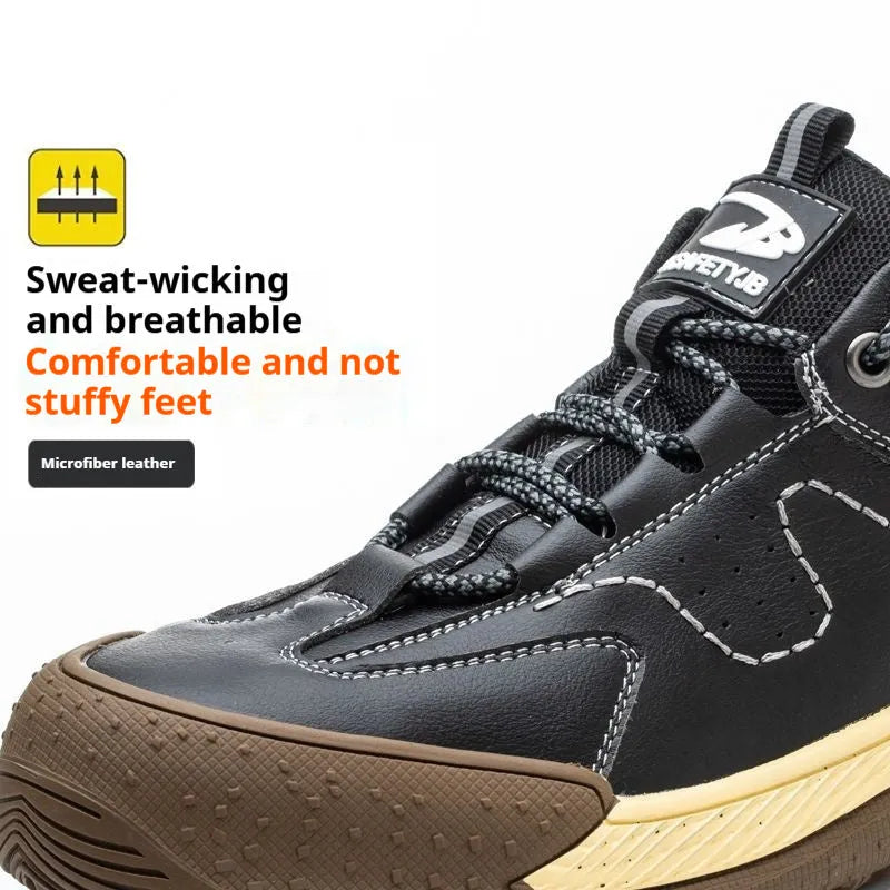 Flyknit leather work shoes with a rubber sole, shown in black.