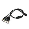 Black 12V DC one-to-four monitoring power splitter cable with 5.5mm connectors for CCTV cameras