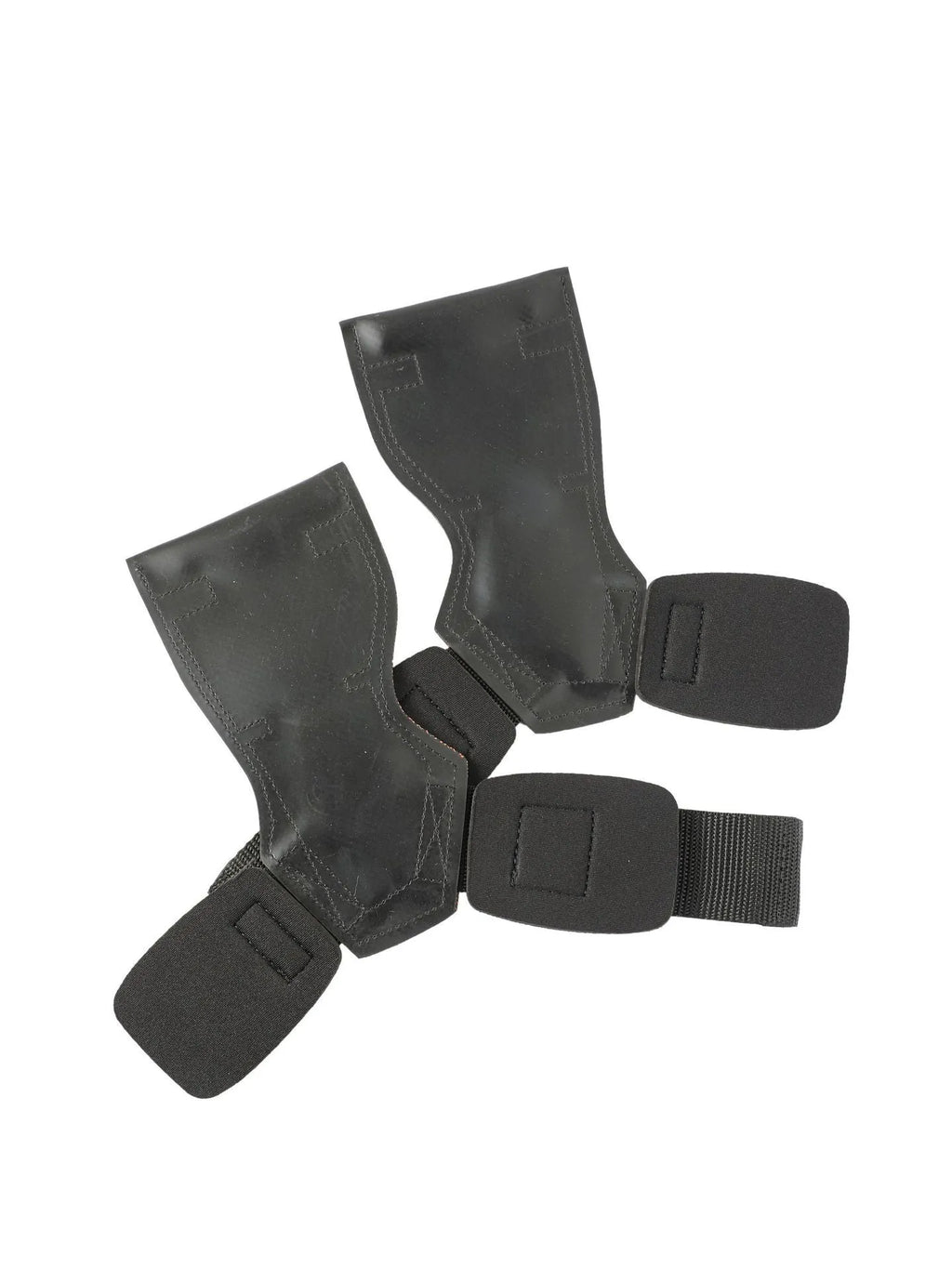 A pair of black rubber booster hoses for weightlifting grip and palm protection.