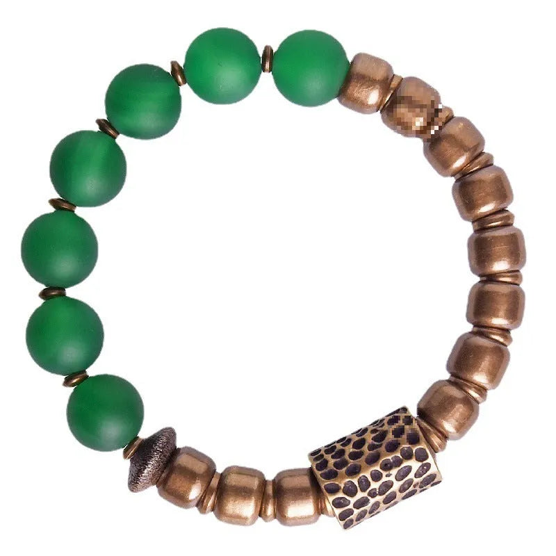 Retro ethnic style natural crystal couples bracelet in green or red agate colour options