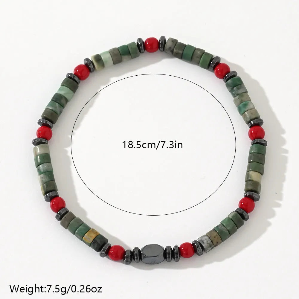 Bohemian cylindrical natural stone beads string bracelet for men with hand-woven construction