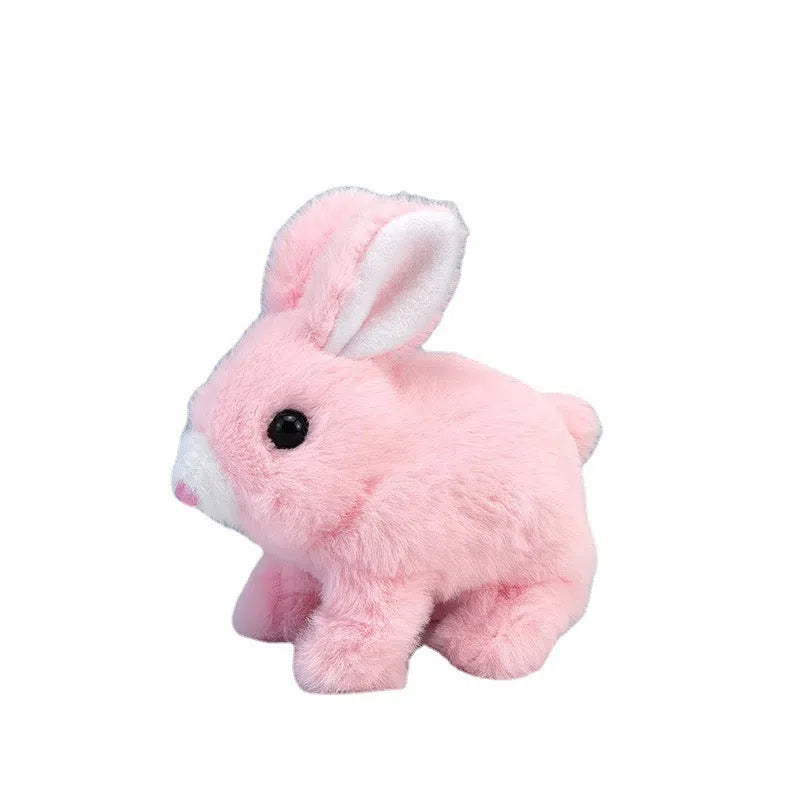 Plush electric rabbit toy with long hair, walking, moving mouth, shaking ears, colour match gray