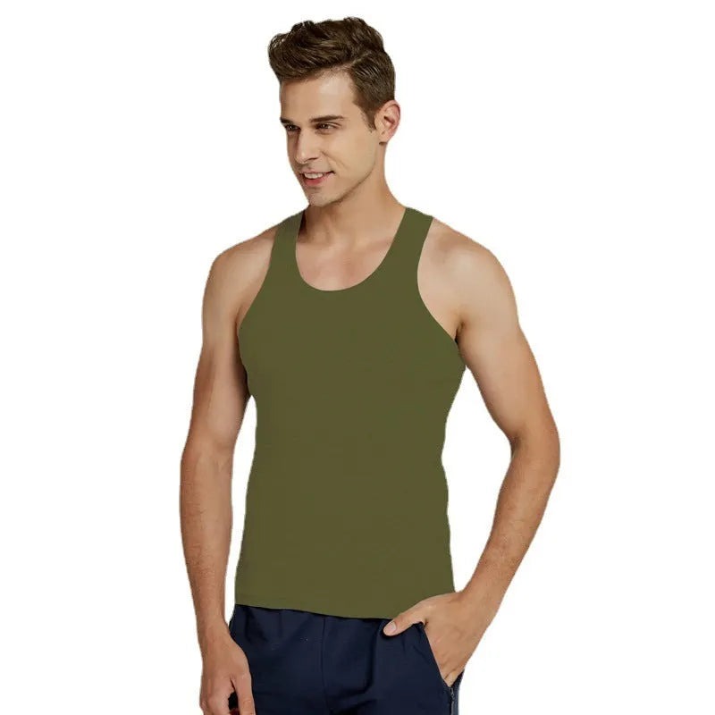 Men's pure cotton slim fit sleeveless sports vest in six colours, sizes M to 4XL, 161-180g per square metre