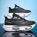 Men's breathable mesh sports shoes in black and white with front lacing and low-top MD sole