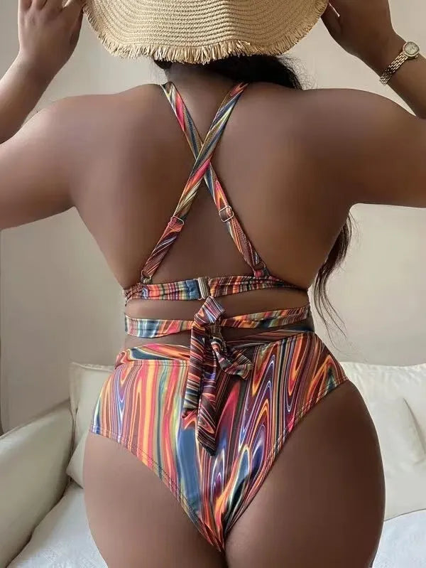 Women's plus size floral high waist bikini swimsuit in picture colour.