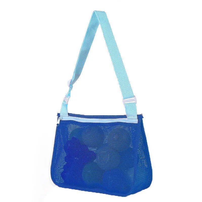 Blue nylon mesh children's travel storage bag with sealing function, 20x25x8 cm dimensions