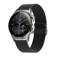Bluetooth smart watch with heart rate and blood pressure monitor on TPU strap, black steel colour