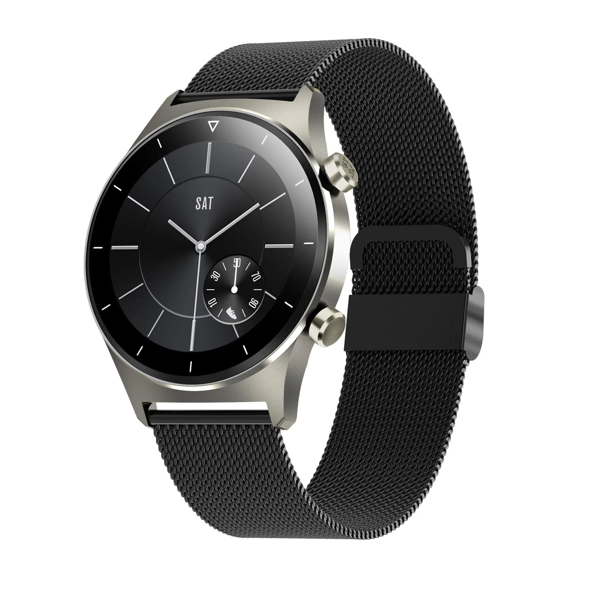 Bluetooth smart watch with heart rate and blood pressure monitor on TPU strap, black steel colour