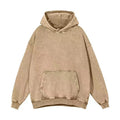 Men's retro washed cotton hoodie in loose fit with collarless design and batik finish