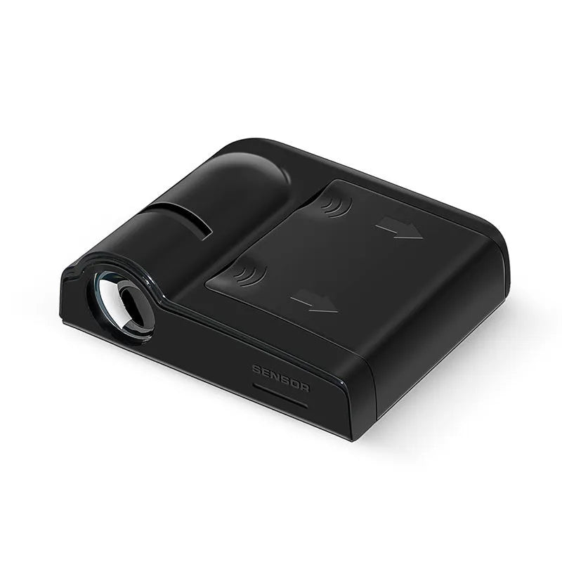 Black or beige ABS plastic car decorative projection radium lamp shown with three AA batteries.