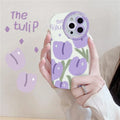 Purple tulip transparent ring phone case with matching bracelet for iPhone