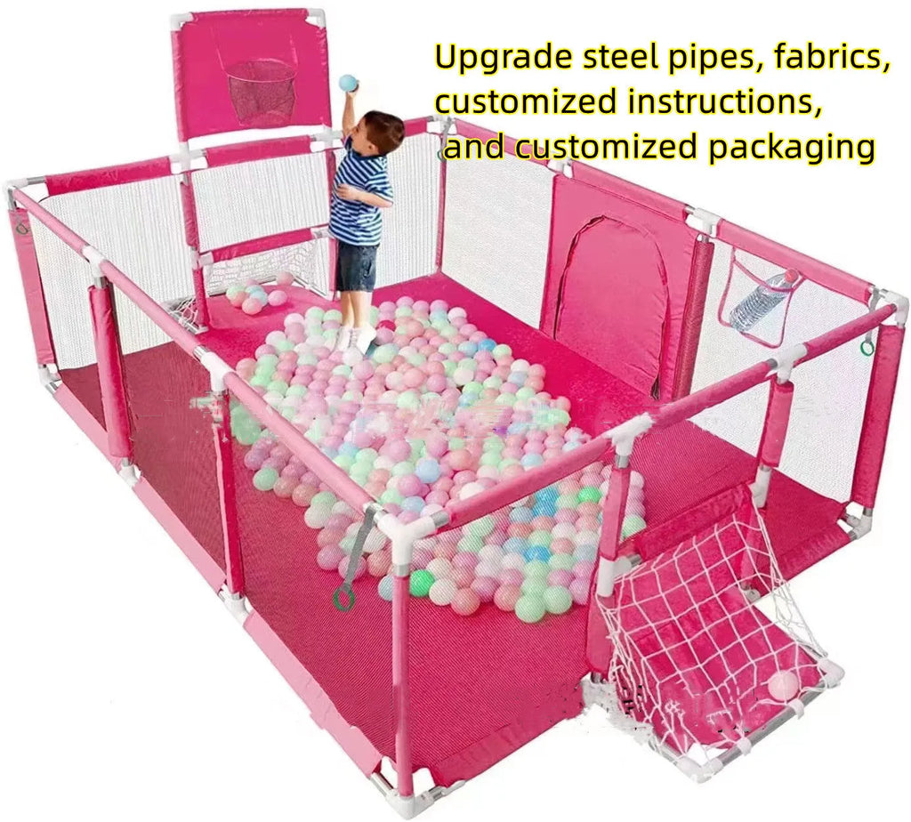 Children's playpen tent with steel frame and fabric walls in nursery setting